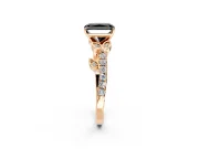 Leaf Motif Engagement Ring Setting for Fancy Black Radiant Cut Center with Pave Band and Prong Head in Rose Gold