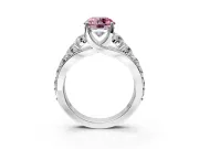 Solitaire Engagement Ring Setting for Fancy Pink Round Cut Center with Graduated Shared Prongs and Prong Head in Sterling Silver