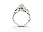 Halo Engagement Ring Setting for Fancy Yellow Marquise Center with Open Scroll Shoulders and Prong Head in Sterling Silver