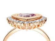 Halo Engagement Ring Setting for Fancy Pink Heart-Shaped Center with Milgrain Bezel Rim, Plain Band and Prong Head in Rose Gold