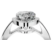 Bezel-Framed Halo Engagement Ring Setting for Heart-Shaped Center with Pave Band and Prong Head in Sterling Silver