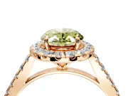Halo Engagement Ring Setting for Fancy Yellow Oval Center with Narrowing Pave Band and Prong Head in Rose Gold