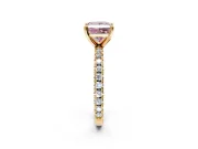 Solitaire Engagement Ring Setting for Fancy Pink Princess Cut Center with Fine Pave Band and Claw Prong Head in Yellow Gold