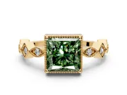 Milgrain Bezel Engagement Ring Setting for Fancy Green Princess Cut Center with Marquise Stations and Bezel Head in Yellow Gold