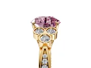 Cluster Engagement Ring Setting for Fancy Pink Round Cut Center with Bezel Accent Clusters and Prong Head in Yellow Gold