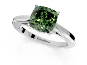 Solitaire Engagement Ring Setting for Fancy Green Cushion Cut Center with Flat-Sided Plain Band and Prong Head in White Gold