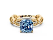 Solitaire Engagement Ring Setting for Fancy Blue Cushion Cut Center with Marquise Panel Band and Prong Head in Yellow Gold