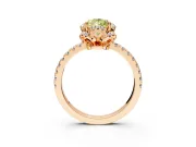Halo Engagement Ring Setting for Fancy Yellow Pear-Shaped Center with Openwork Halo, Pave Band and Prong Head in Rose Gold