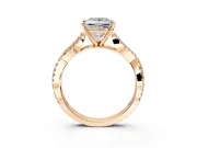 Solitaire Engagement Ring Setting for Princess Cut Center with Twisted Pave Split Shank and Prong Head in Rose Gold