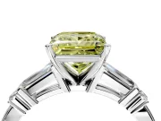 Bar-Set Engagement Ring Setting for Fancy Yellow Princess Cut Center with Tapered Baguette Accents and Prong Head in White Gold
