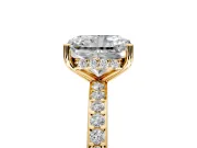 Solitaire Engagement Ring Setting for Radiant Cut Center with Fine Pave Band and Prong Head in Yellow Gold