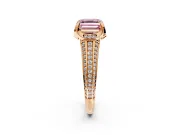 Solitaire Engagement Ring Setting for Fancy Pink Asscher Cut Center with Accented Split Shank and Prong Head in Rose Gold