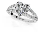 Solitaire Engagement Ring Setting for Heart-Shaped Center with Pave Split Shank and Prong Head in Platinum