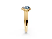 Halo Engagement Ring Setting for Fancy Blue Heart-Shaped Center with Knife Ridge Cathedral Band and Prong Head in Yellow Gold