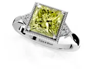Cluster Engagement Ring Setting for Fancy Yellow Princess Cut Center with Milgrain Shoulder Clusters and Prong Head in Sterling Silver