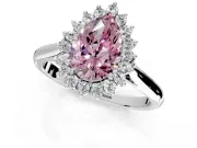 Starburst Halo Engagement Ring Setting for Fancy Pink Pear-Shaped Center with Thin Round-Wire Band and Prong Head in White Gold