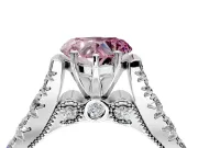Solitaire Engagement Ring Setting for Fancy Pink Heart-Shaped Center with Pave Cathedral Shoulders and Prong Head in Platinum
