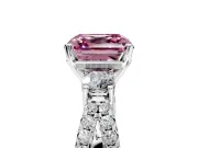 3 Stone Engagement Ring Setting for Fancy Pink Asscher Cut Center with Pave Split Shank and Prong Head in Sterling Silver