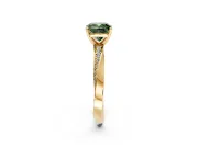 Side Accent Engagement Ring Setting for Fancy Green Cushion Cut Center with Accent Shoulders and Prong Head in Yellow Gold