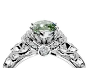 Solitaire Engagement Ring Setting for Fancy Green Marquise Center with Filigree Band and Prong Head in Sterling Silver