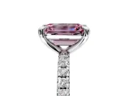Solitaire Engagement Ring Setting for Fancy Pink Emerald Cut Center with Fine Pave Narrow Band and Prong Head in Sterling Silver