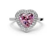 Halo Engagement Ring Setting for Fancy Pink Heart-Shaped Center with Plain Tapered Band and Prong Head in White Gold