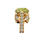 Cathedral Engagement Ring Setting for Fancy Yellow Cushion Cut Center with Antique-Style Pave Band and Prong Head in Yellow Gold