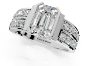 Bezel Engagement Ring Setting for Emerald Cut Center with Wide Channel-Set Band and Bezel Head in Sterling Silver
