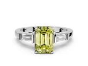 3 Stone Engagement Ring Setting for Fancy Yellow Emerald Cut Center with Channel Baguette Accents and Prong Head in Platinum