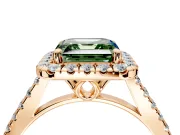 Halo Engagement Ring Setting for Fancy Green Asscher Cut Center with Raised Halo, Pave Band and Prong Head in Rose Gold