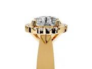 Halo Engagement Ring Setting for Round Cut Center with Square Band and Prong Head in Yellow Gold
