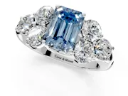 Cluster Engagement Ring Setting for Fancy Blue Emerald Cut Center with Round Cut Accent Frame and Prong Head in Sterling Silver