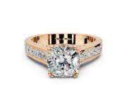 Solitaire Engagement Ring Setting for Cushion Cut Center with Channel Band and Double Claw Prong Head in Rose Gold