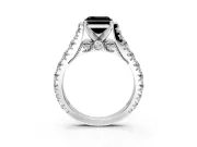 Solitaire Engagement Ring Setting for Fancy Black Asscher Cut Center with Pave Cathedral Shoulders and Prong Head in Sterling Silver