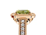 Milgrain Halo Engagement Ring Setting for Fancy Yellow Emerald Cut Center with Pave Band and Prong Head in Rose Gold