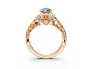 Solitaire Engagement Ring Setting for Fancy Blue Pear-Shaped Center with Filigree Accent Basket and Prong Head in Rose Gold
