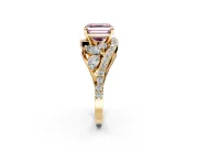 Halo Engagement Ring Setting for Fancy Pink Asscher Cut Center with Marquise and Pave Bypass Band and Prong Head in Yellow Gold