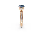 Cluster Engagement Ring Setting for Fancy Blue Round Cut Center with Bezel Accent Clusters and Prong Head in Rose Gold