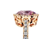 Accent Halo Engagement Ring Setting for Fancy Pink Oval Center with Full-Length Pave Band and Prong Head in Rose Gold