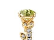 Leaf Motif Engagement Ring Setting for Fancy Yellow Round Cut Center with Pave Band and Prong Head in Yellow Gold