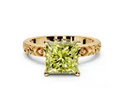 Solitaire Engagement Ring Setting for Fancy Yellow Princess Cut Center with XO Engraved Band and Prong Head in Yellow Gold