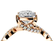 Solitaire Engagement Ring Setting for Radiant Cut Center with Narrow Twist Pave Band and Prong Head in Rose Gold