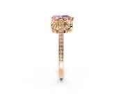 Cathedral Engagement Ring Setting for Fancy Pink Pear-Shaped Center with Antique-Style Pave Band and Prong Head in Rose Gold
