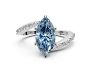 Solitaire Engagement Ring Setting for Fancy Blue Marquise Center with Pave Bypass Swirl Band and Prong Head in Platinum