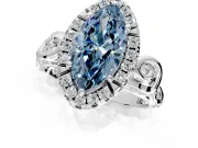 Halo Engagement Ring Setting for Fancy Blue Marquise Center with Open Scroll Shoulders and Prong Head in Platinum