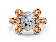 Solitaire Engagement Ring Setting for Oval Center with Twisted Band and Scroll Prong Head in Rose Gold