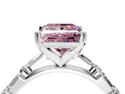 Baguette Engagement Ring Setting for Fancy Pink Princess Cut Center with Alternating Bar-Set Band and Prong Head in White Gold
