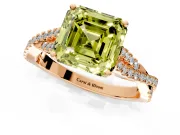 Solitaire Engagement Ring Setting for Fancy Yellow Asscher Cut Center with Twisted Pave Split Shank and Prong Head in Rose Gold