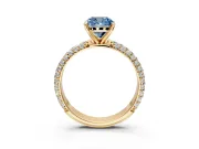 Solitaire Engagement Ring Setting for Fancy Blue Cushion Cut Center with Domed Multi-Row Pave Band and Prong Head in Yellow Gold