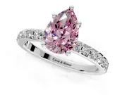 Solitaire Engagement Ring Setting for Fancy Pink Pear-Shaped Center with Round Cut Pave Band and Prong Head in Sterling Silver